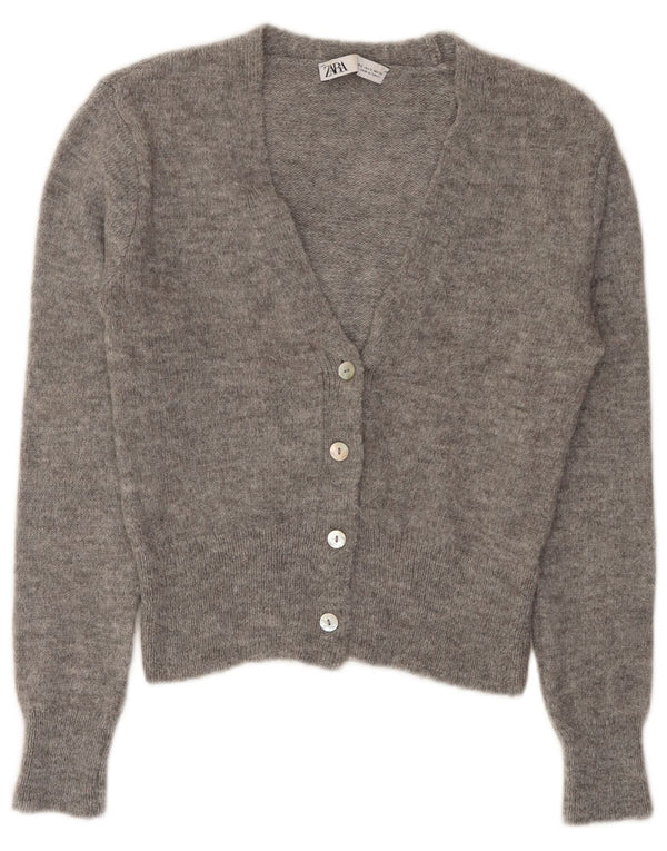 ZARA Womens Crop Cardigan Sweater UK 10 Small Grey Acrylic