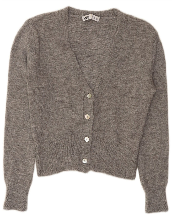 ZARA Womens Crop Cardigan Sweater UK 10 Small Grey Acrylic