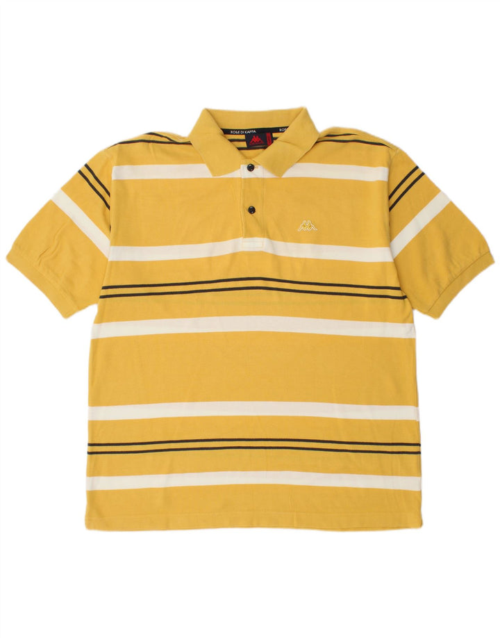 Kappa Mens Polo Shirt Large Yellow Striped Cotton