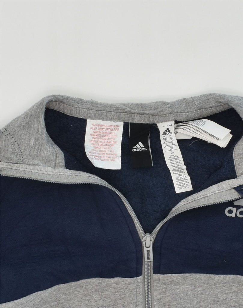 ADIDAS Boys Zip Hoodie Sweater 9-10 Years Navy Blue Colourblock Cotton | Vintage Adidas | Thrift | Second-Hand Adidas | Used Clothing | Messina Hembry 