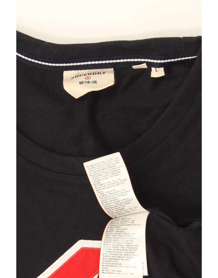 Superdry Mens Graphic T-Shirt Top Large Navy Blue Cotton