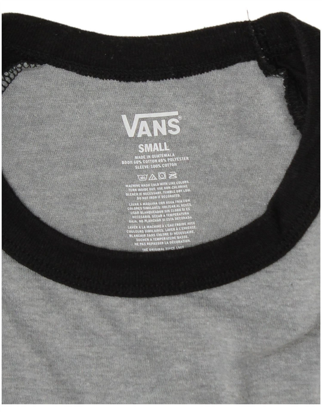 Vans Mens Graphic Top 3/4 Sleeve Small Grey Cotton