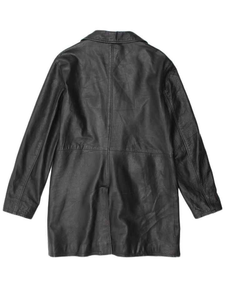 VINTAGE Womens Leather Coat UK 18 XL Black Leather