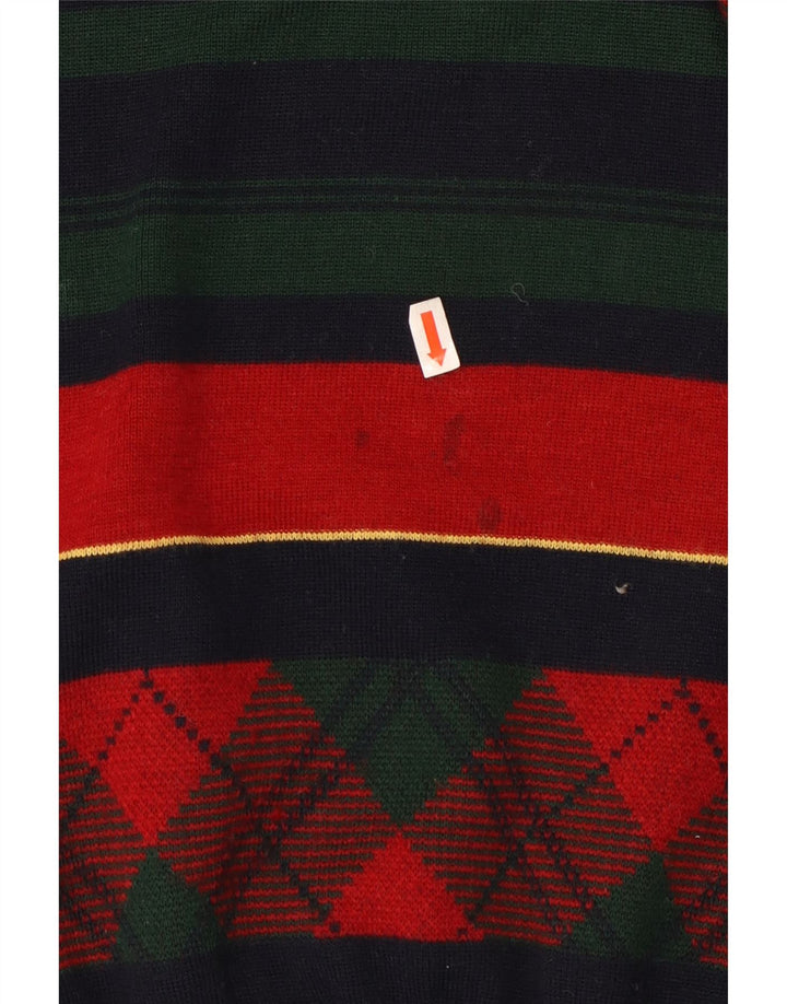 CANDA Mens Crew Neck Jumper Sweater Large Multicoloured Striped Acrylic