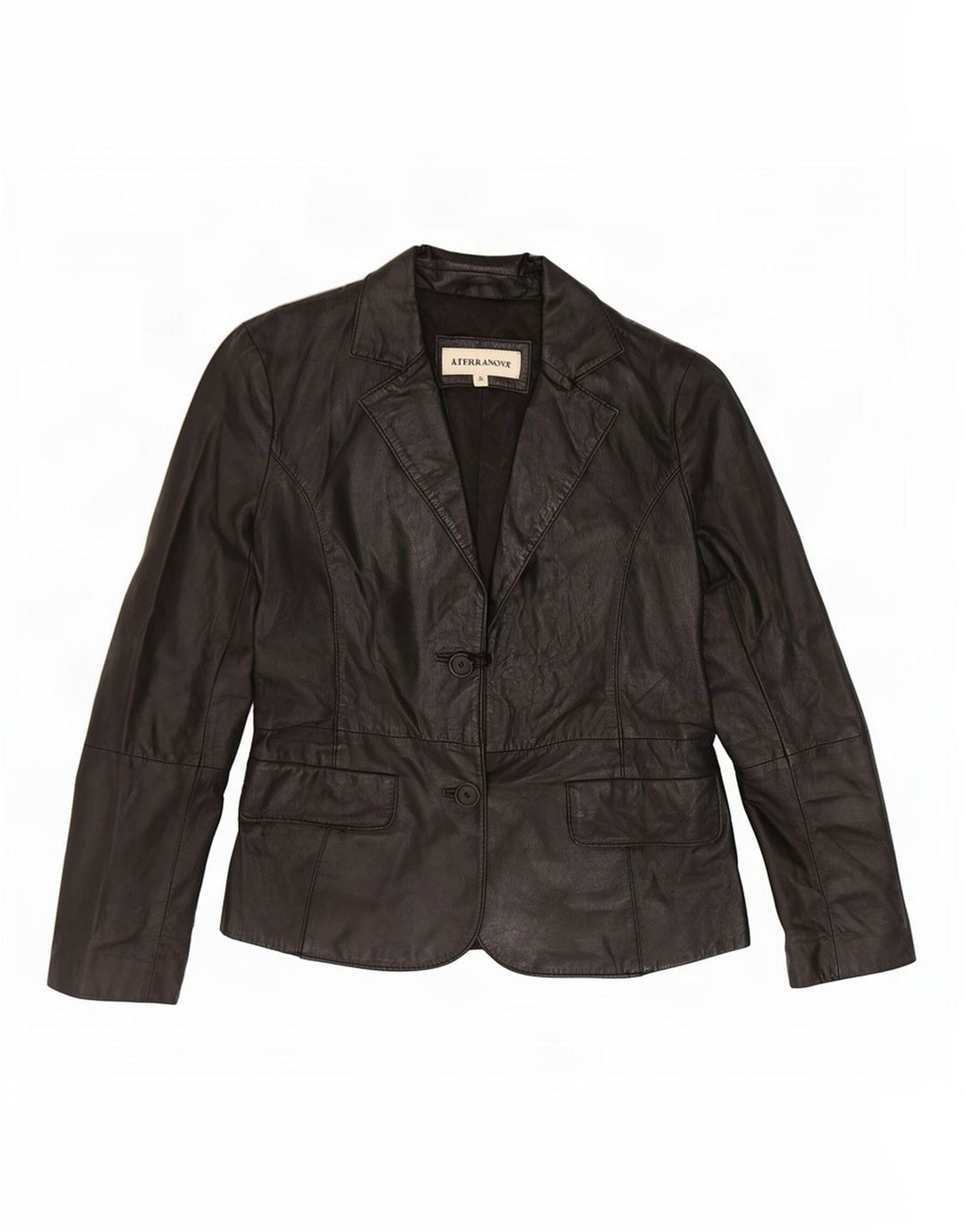 Terranova Womens 2 Button Leather Blazer Jacket UK 10 Small Black