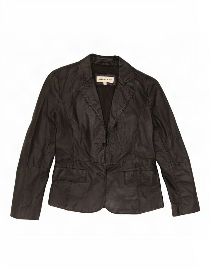 Terranova Womens 2 Button Leather Blazer Jacket UK 10 Small Black