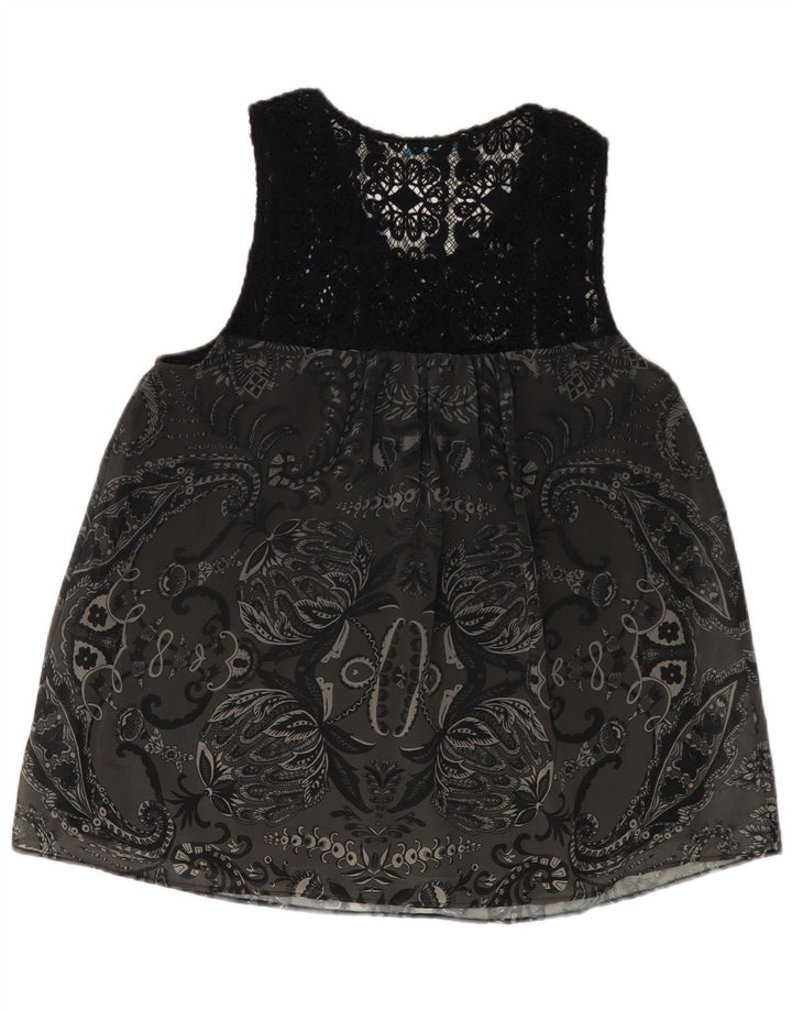 DESIGUAL Womens Sleeveless Graphic Blouse Top UK 18 XL Grey Paisley