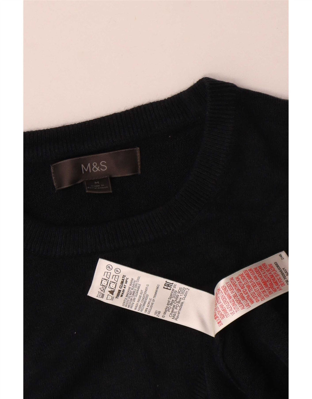 Marks & Spencer Mens Crew Neck Jumper Sweater Medium Navy Blue Acrylic