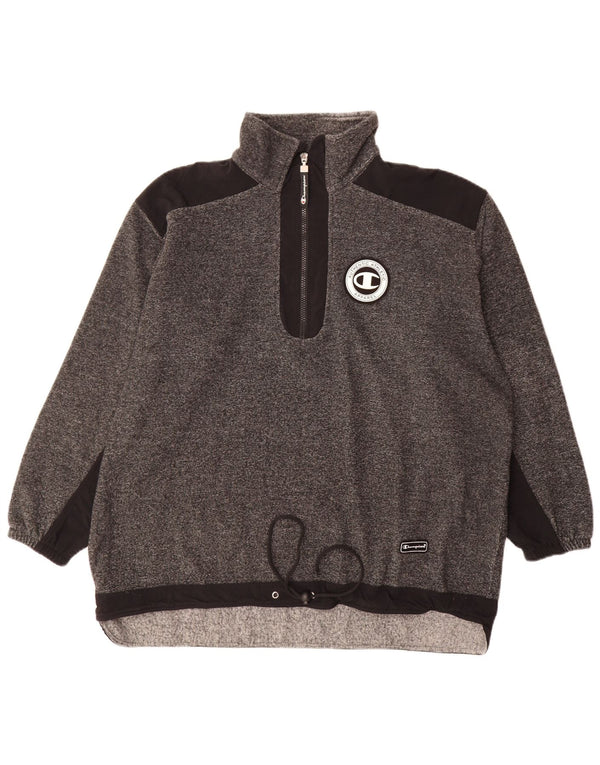 Champion Mens Zip Neck Sweatshirt Jumper Large Grey Flecked Polyester