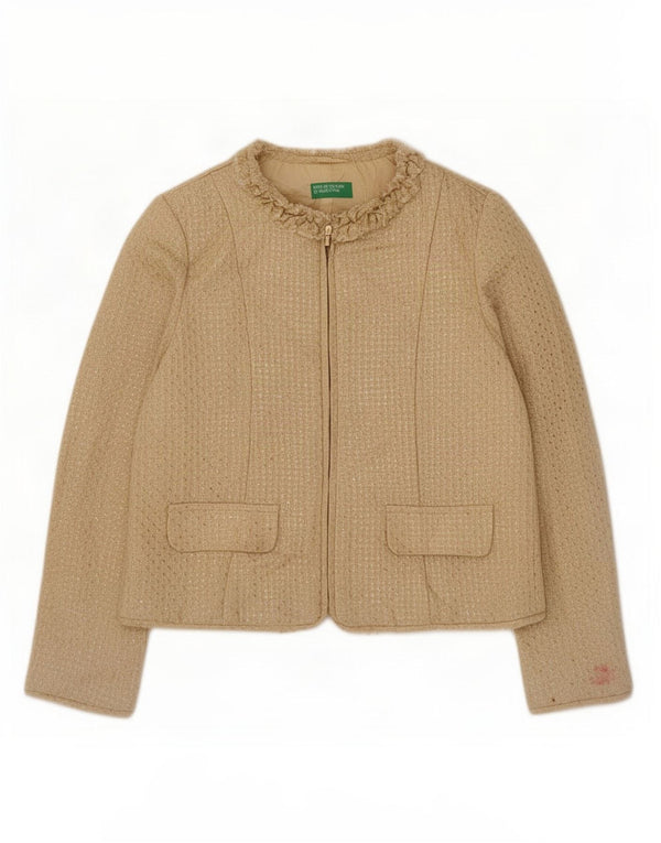 Benetton Girls Blazer Jacket 10-11 Years XL Beige Acrylic