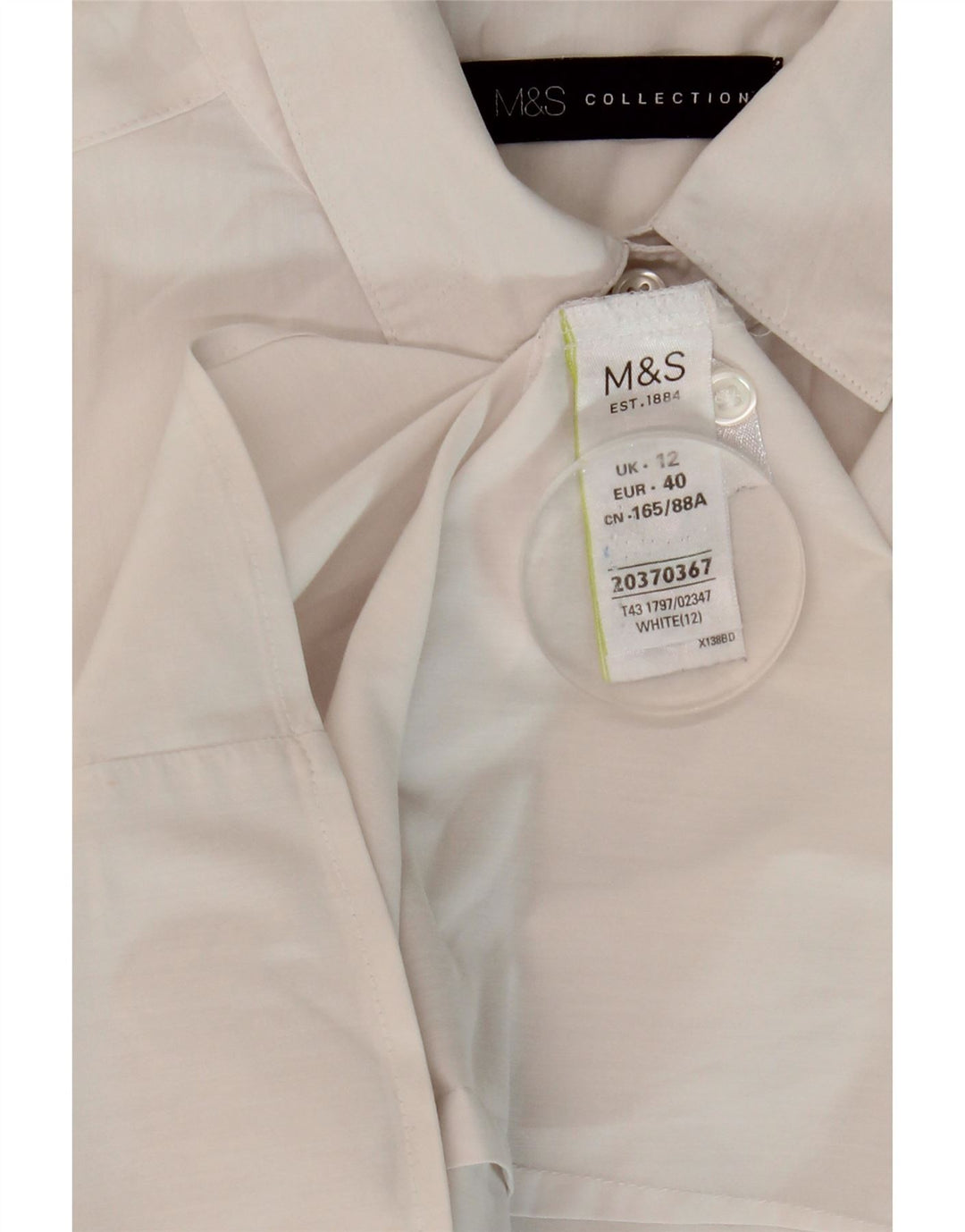 Marks & Spencer Womens Short Sleeve Shirt UK 12 Medium White Cotton