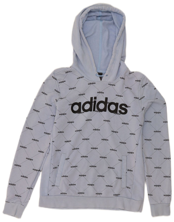 Adidas Womens Graphic Hoodie Jumper UK 10 Small Blue Cotton