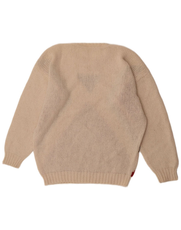 Vintage Womens Crew Neck Jumper Sweater UK 18 XL Off White Colourblock