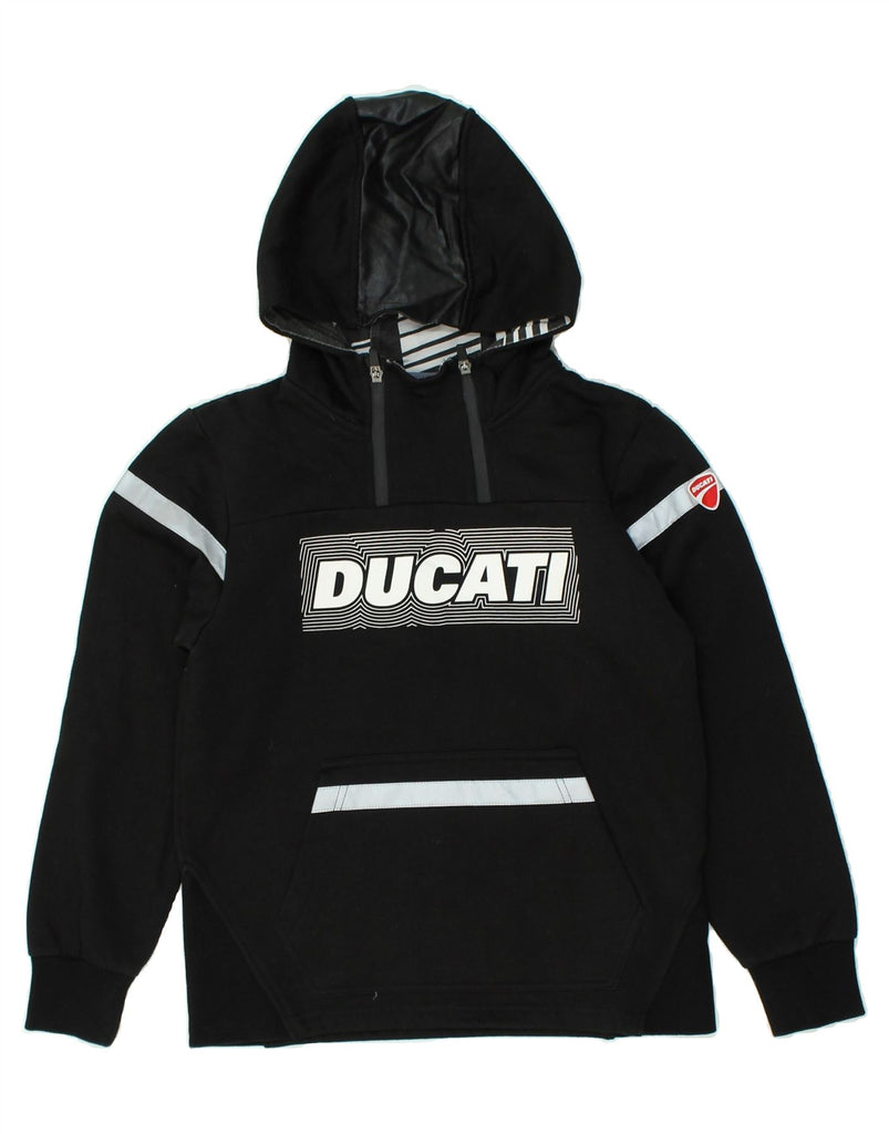 DUCATI Boys Graphic Hoodie Jumper 11-12 Years Large Black Cotton | Vintage Ducati | Thrift | Second-Hand Ducati | Used Clothing | Messina Hembry 