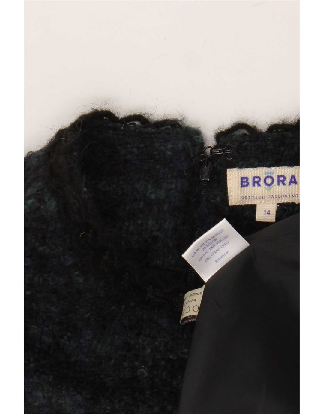 Brora Womens Sleeveless Sheath Dress UK 14 Large Navy Blue Houndstooth Wool
