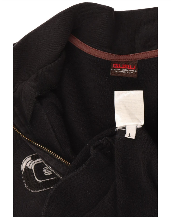 Guru Mens Graphic Tracksuit Top Jacket Large Black Cotton
