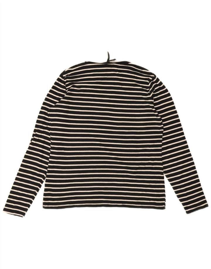 Marks & Spencer Womens Top Long Sleeve UK 16 Large Black Striped Cotton