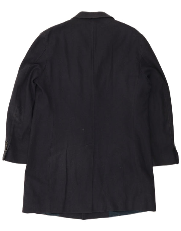 FAY Womens Overcoat UK 18 XL Navy Blue Herringbone Cotton