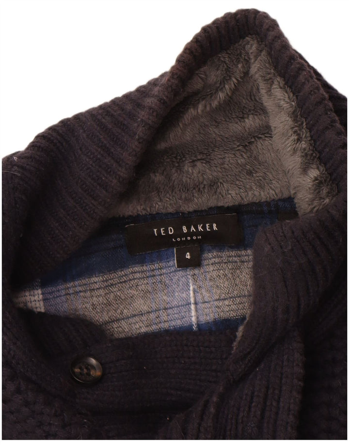 TED BAKER Mens Cardigan Sweater Size 4 Large Navy Blue Cotton
