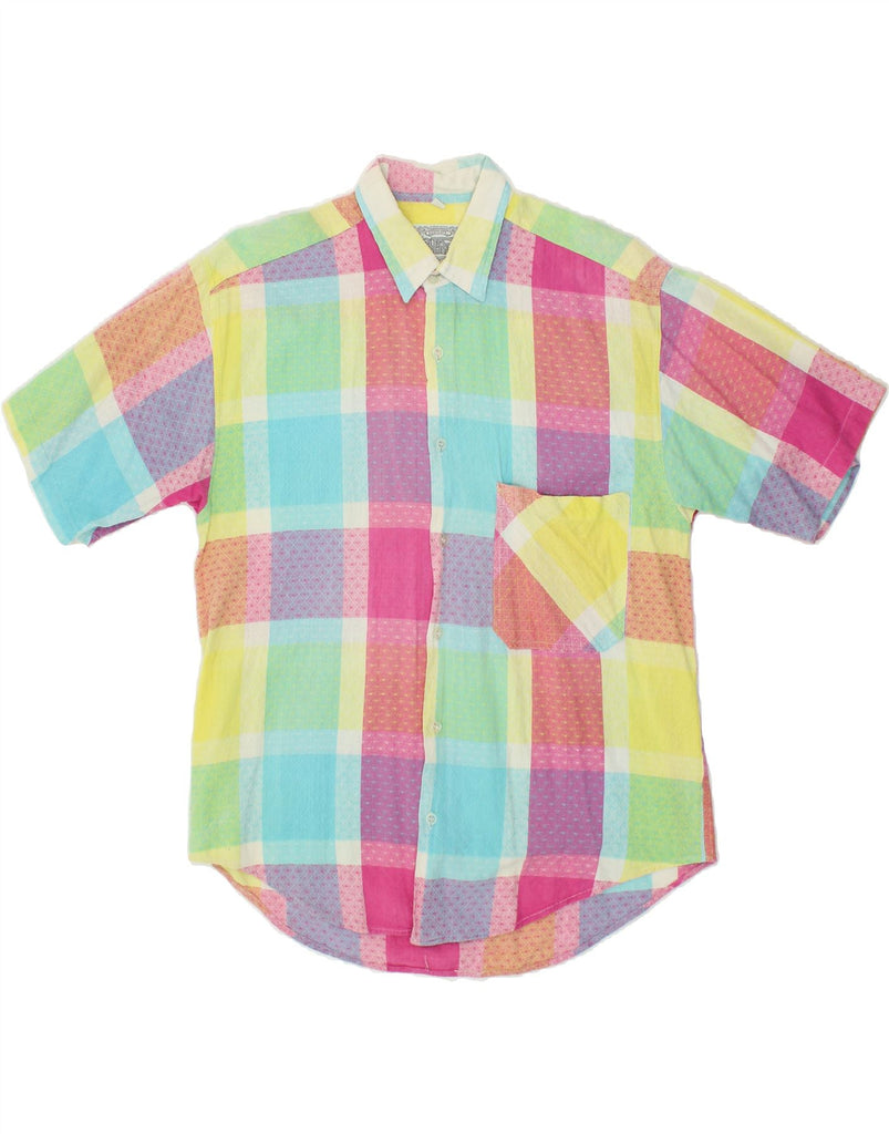 VINTAGE Mens Slim Short Sleeve Shirt Large Multicoloured Check Cotton Vintage Vintage and Second-Hand Vintage from Messina Hembry 