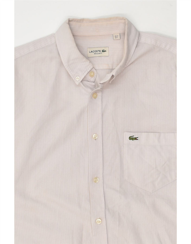 LACOSTE Mens Regular Fit Shirt Size 42 Large Beige Striped Cotton | Vintage Lacoste | Thrift | Second-Hand Lacoste | Used Clothing | Messina Hembry 