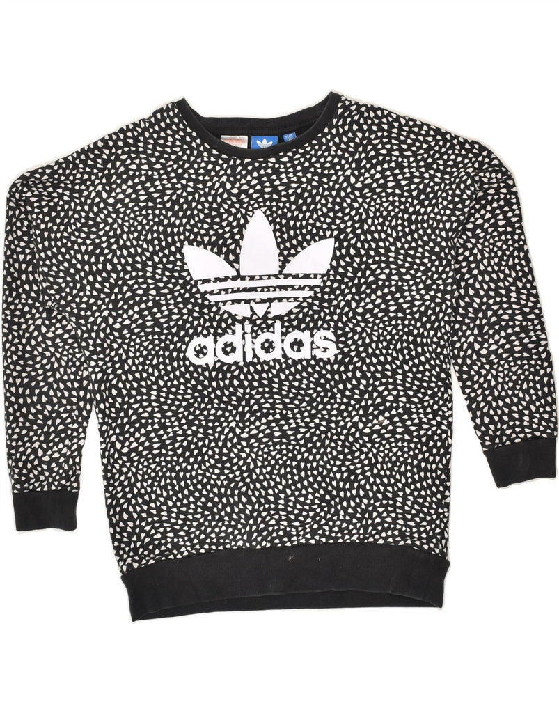 ADIDAS Girls Graphic Sweatshirt Jumper 13-14 Years Black Geometric Cotton | Vintage Adidas | Thrift | Second-Hand Adidas | Used Clothing | Messina Hembry 