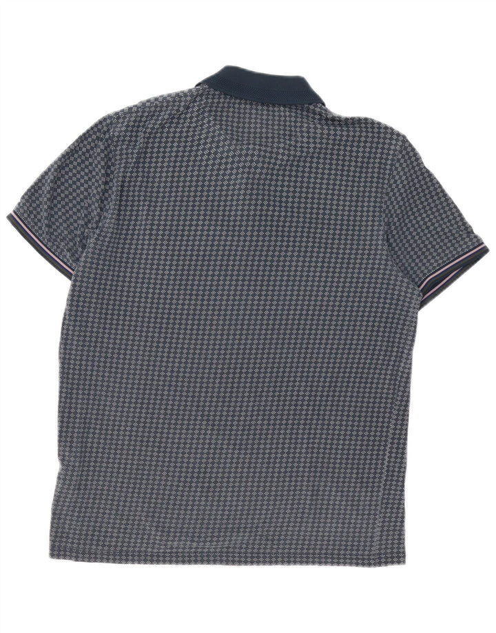 Ted Baker Mens Polo Shirt Size 3 Medium Navy Blue Geometric