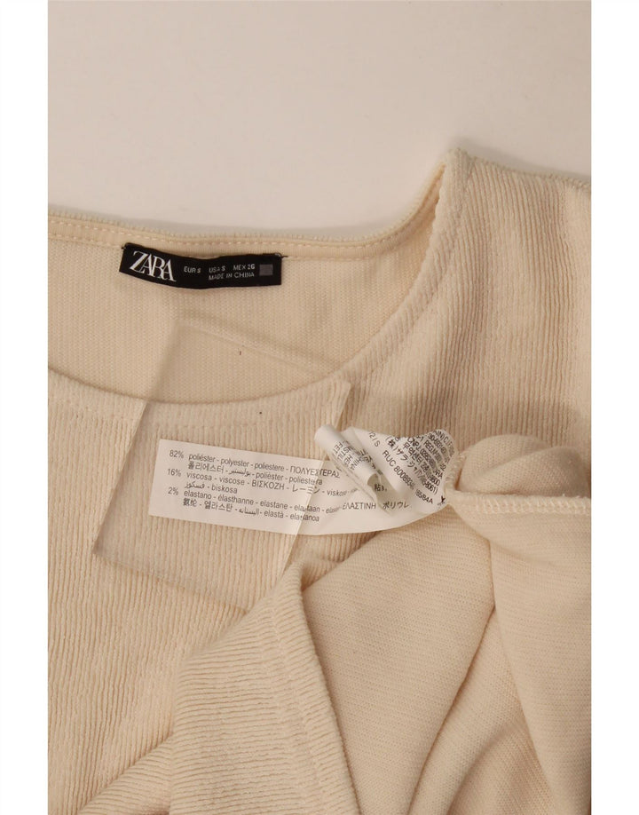 Zara Womens Crop Long Sleeve Blouse Top UK 10 Small Beige Polyester