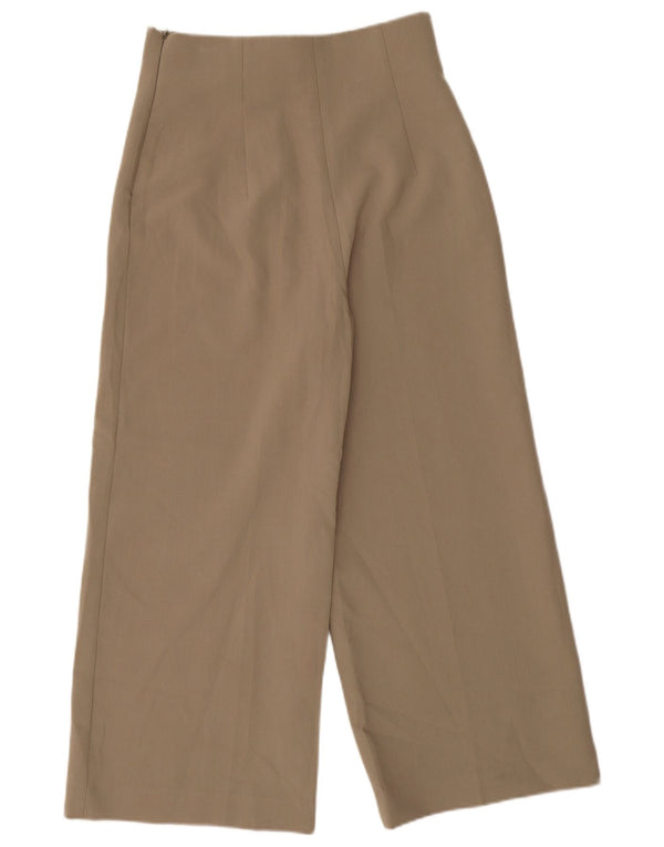Zara Womens High Waist Wide Leg Cropped Trousers Medium W28 L25 Beige