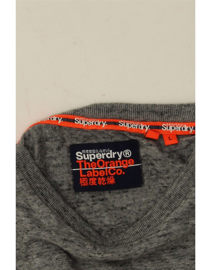 Superdry Mens Top Long Sleeve Large Grey Flecked Cotton