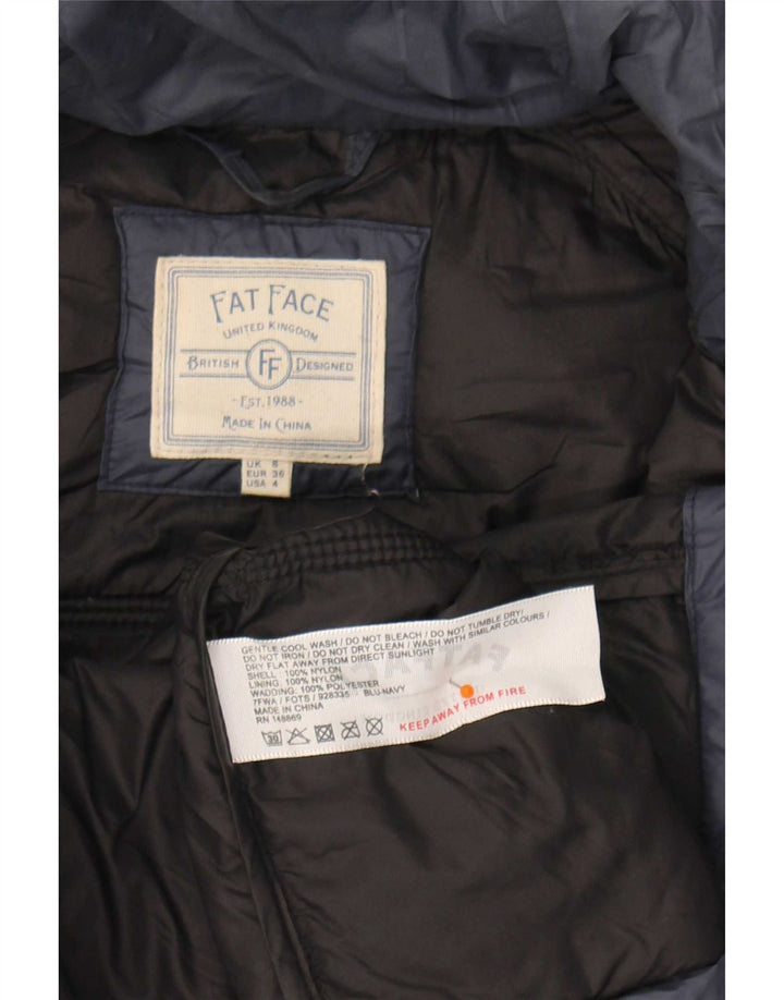Fat Face Womens Hooded Padded Coat UK 8 Small Navy Blue Nylon
