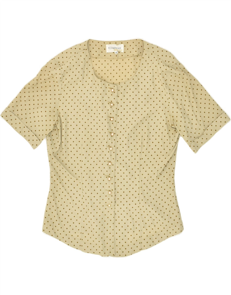 SUPERIOR Womens Short Sleeve Shirt Blouse IT 42 Medium Beige Polka Dot | Vintage Superior | Thrift | Second-Hand Superior | Used Clothing | Messina Hembry 
