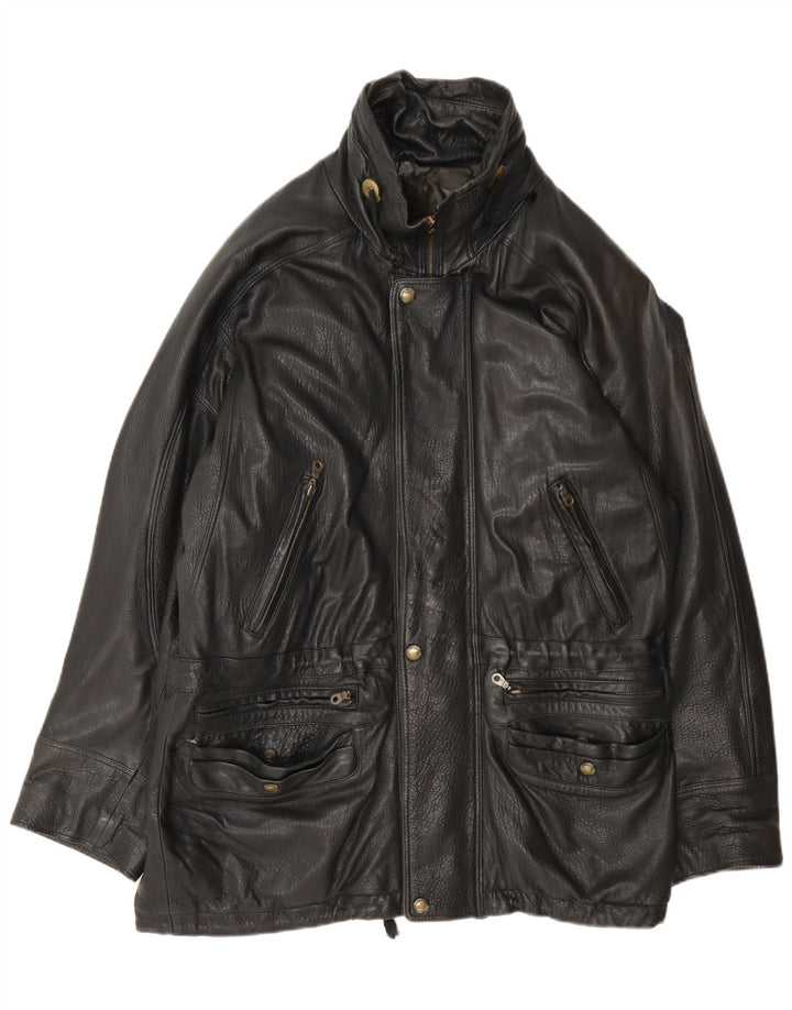 Pierre Cardin Mens Leather Jacket UK 42 XL Black