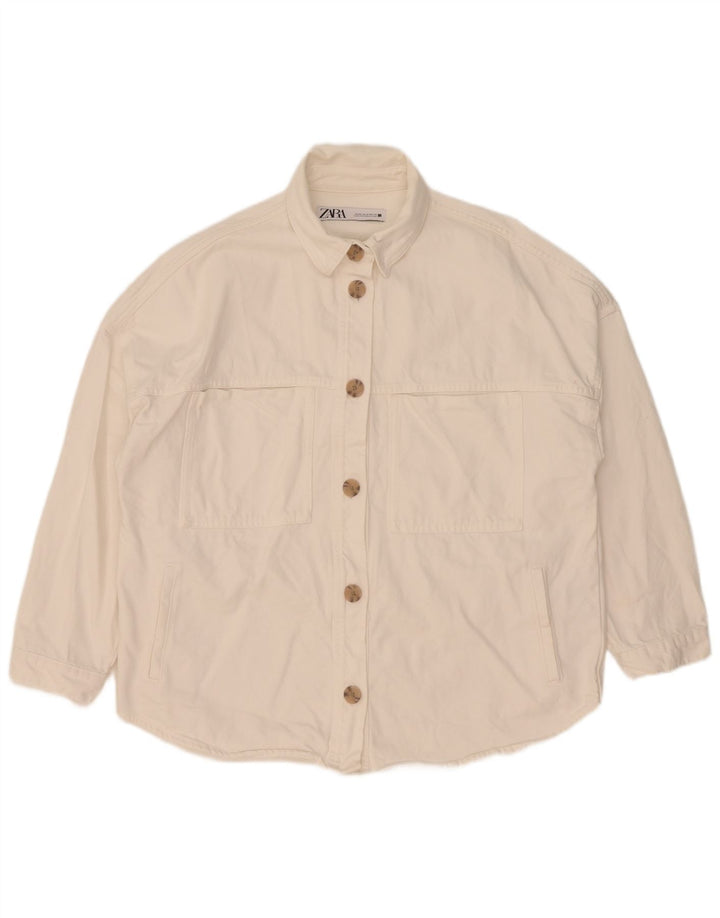 Zara Womens Oversized Denim Jacket UK 14 Medium White Cotton