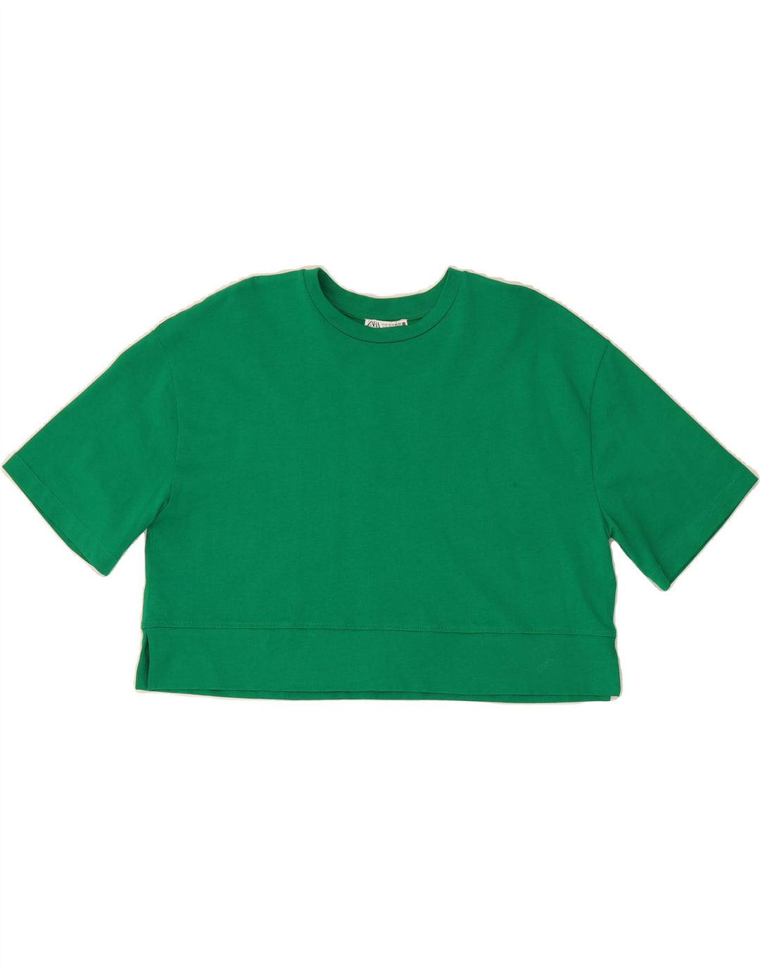 ZARA Womens Oversized Crop T-Shirt Top UK 14 Medium Green Cotton Vintage Zara and Second-Hand Zara from Messina Hembry 