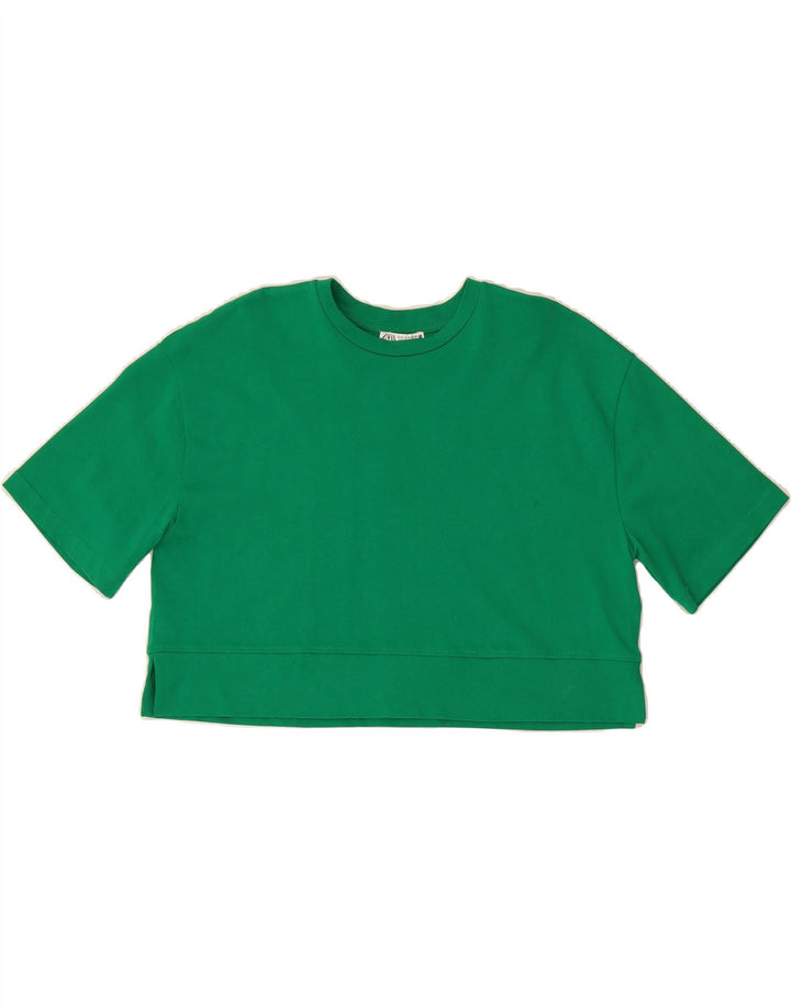 ZARA Womens Oversized Crop T-Shirt Top UK 14 Medium Green Cotton Vintage Zara and Second-Hand Zara from Messina Hembry 