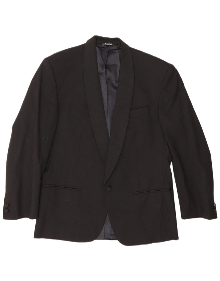 Vintage Mens 1 Button Blazer Jacket IT 48 Medium Black Virgin Wool Classic