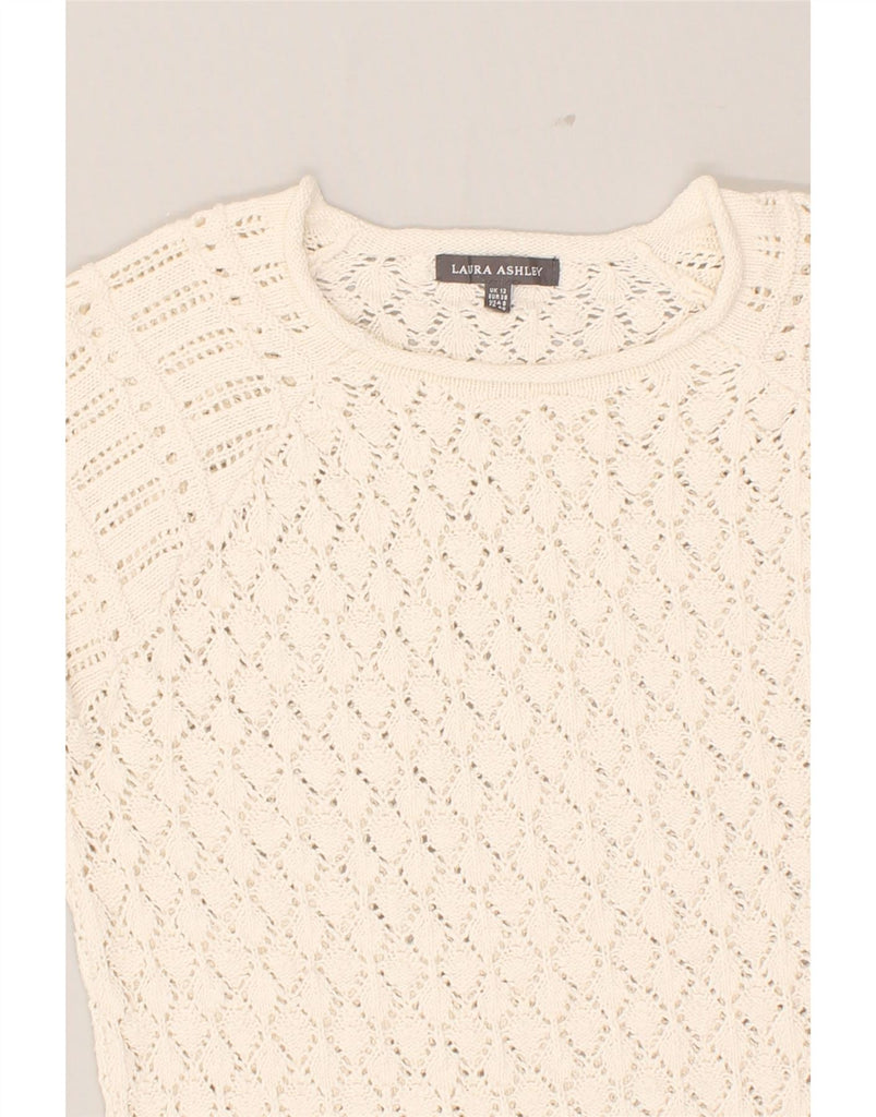 LAURA ASHLEY Womens Crew Neck Jumper Sweater UK 12 Medium Off White Cotton | Vintage Laura Ashley | Thrift | Second-Hand Laura Ashley | Used Clothing | Messina Hembry 