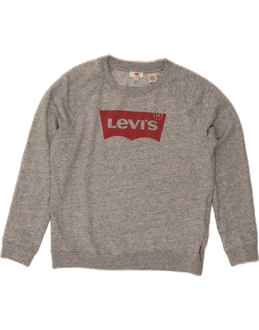 LEVI'S Womens Oversized Graphic Sweatshirt Jumper UK 6 XS Grey Flecked Vintage Levi's and Second-Hand Levi's from Messina Hembry 