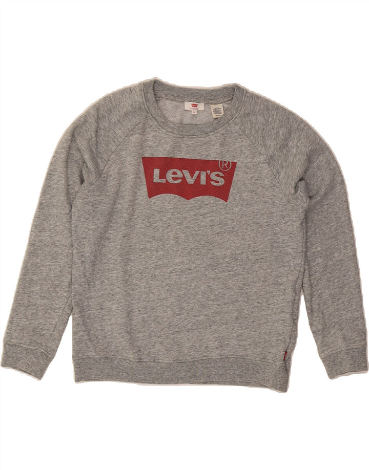 LEVI'S Womens Oversized Graphic Sweatshirt Jumper UK 6 XS Grey Flecked Vintage Levi's and Second-Hand Levi's from Messina Hembry 