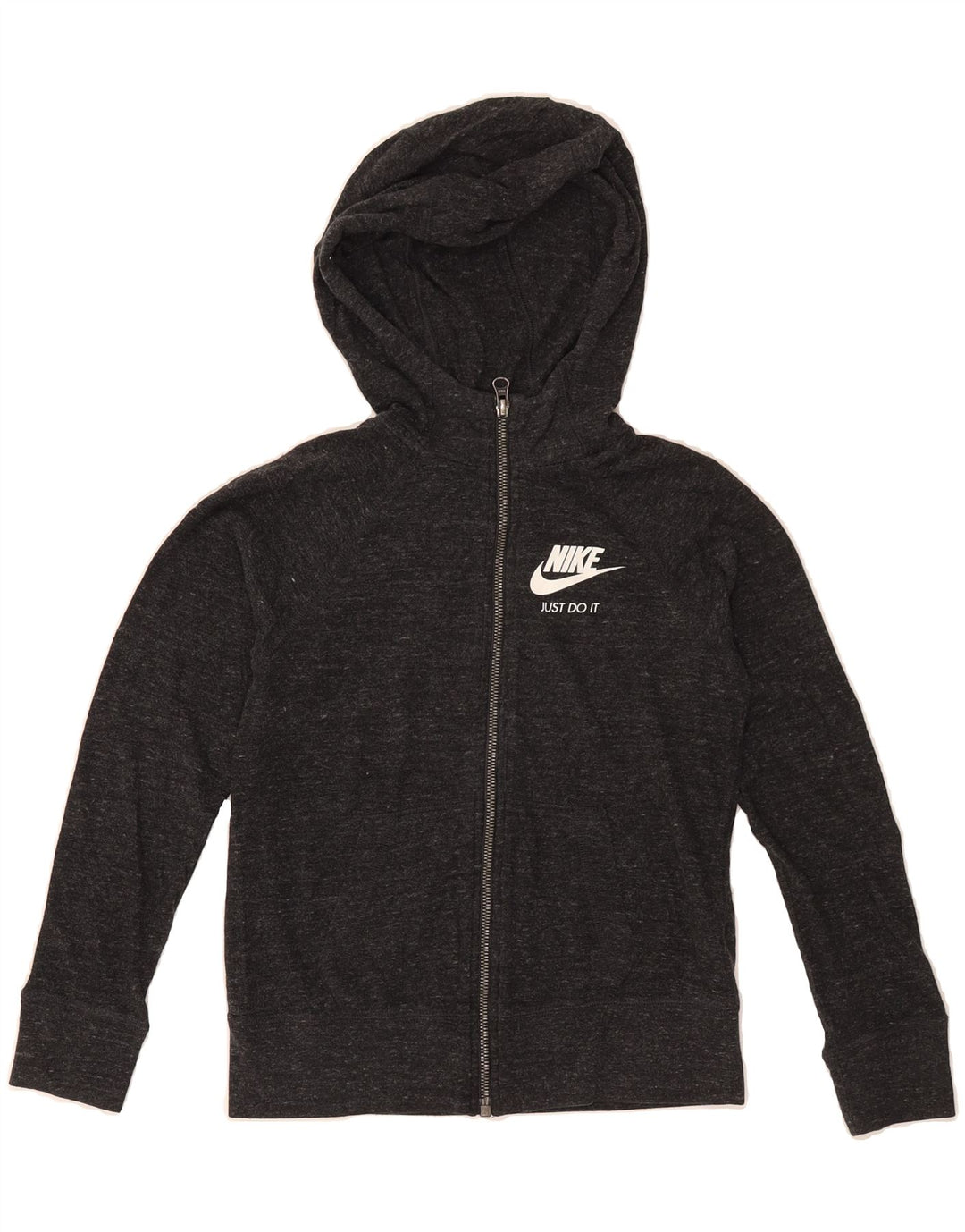 NIKE Boys Zip Hoodie Sweater 10-11 Years Medium Grey Flecked Cotton Vintage Nike and Second-Hand Nike from Messina Hembry 