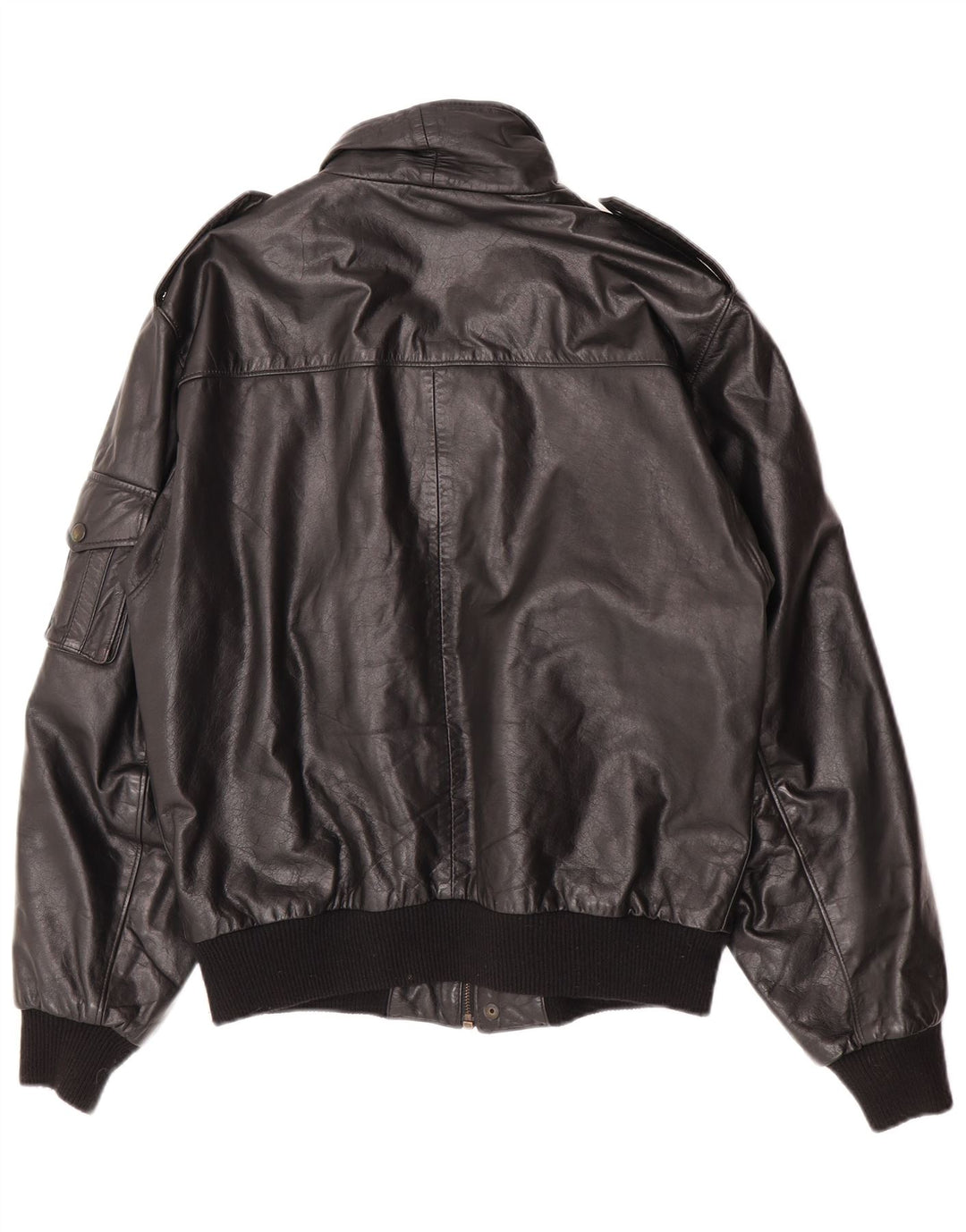 Paragon Mens Military Leather Jacket UK 40 Large Black Leather