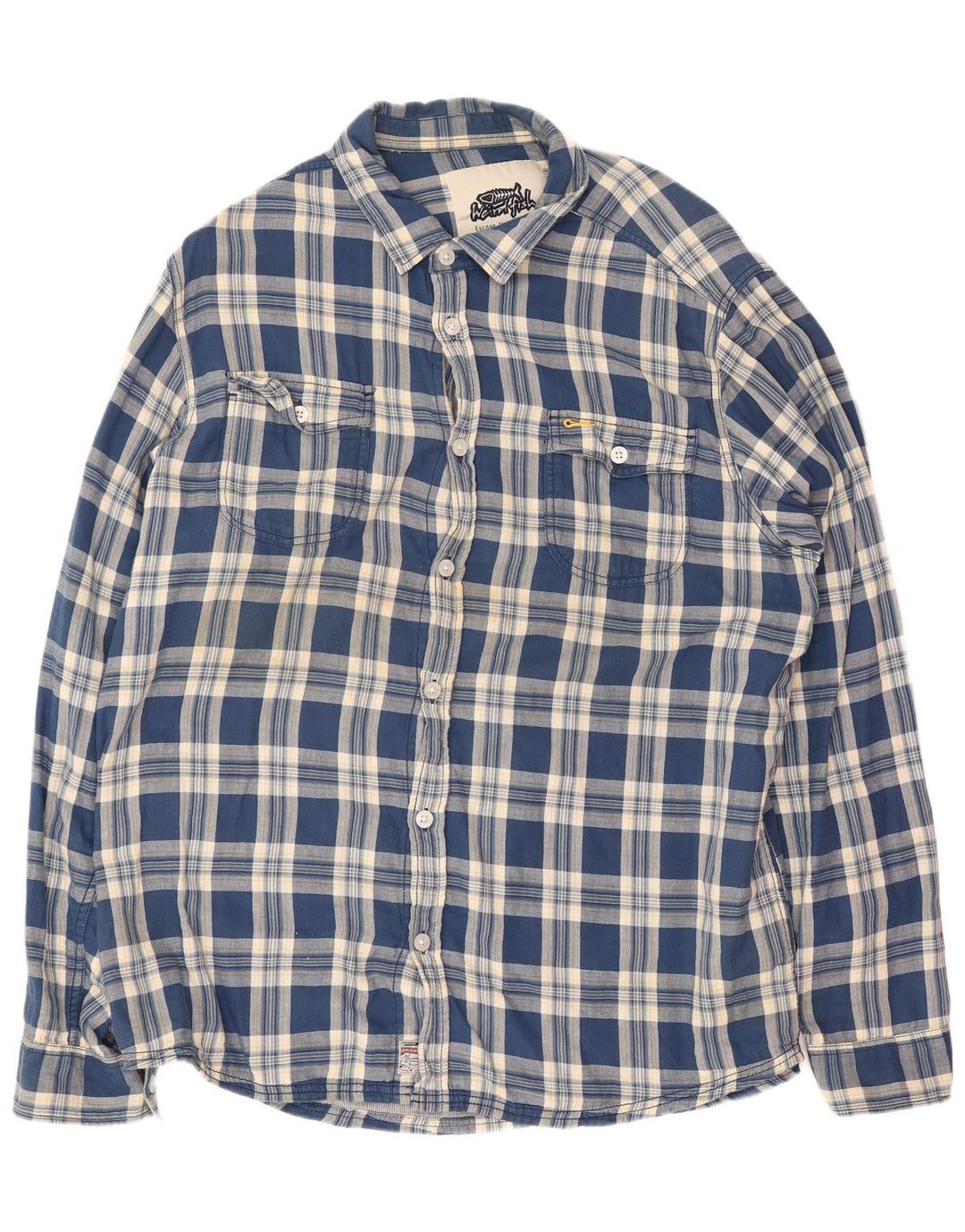 Weird Fish Mens Shirt 2XL Blue Plaid Cotton