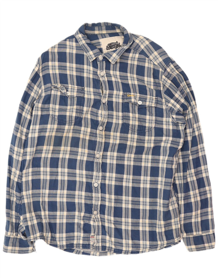 Weird Fish Mens Shirt 2XL Blue Plaid Cotton