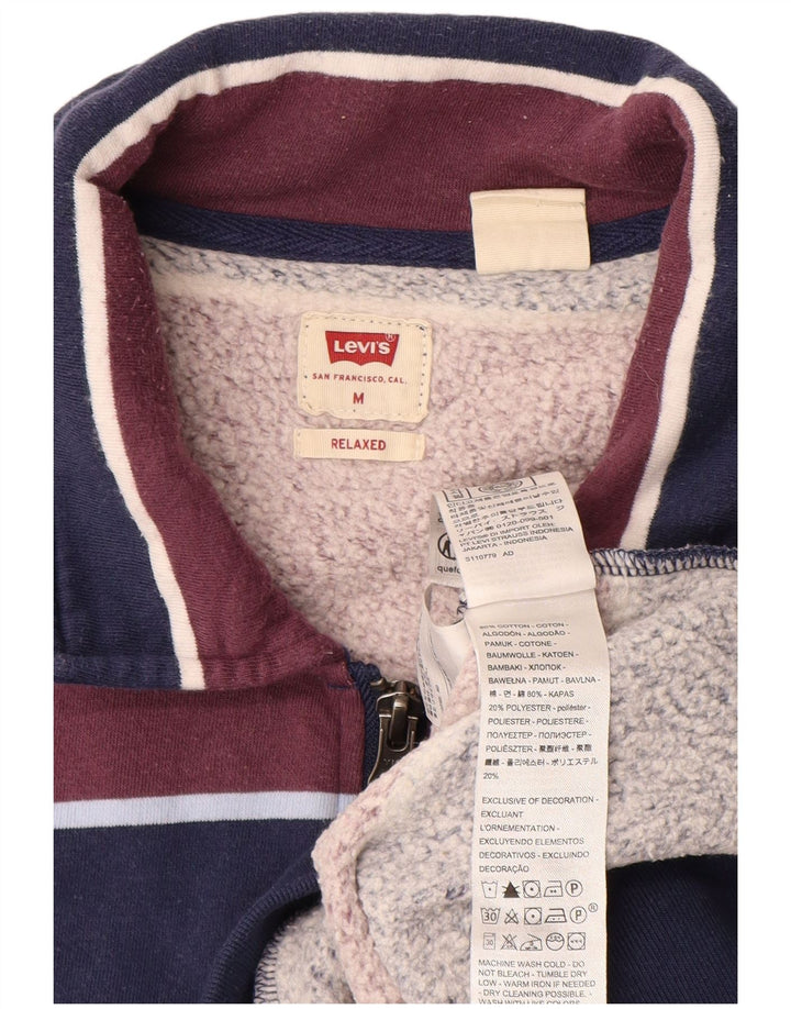 LEVI'S Mens Relaxed Zip Neck Sweatshirt Jumper Medium Navy Blue Striped