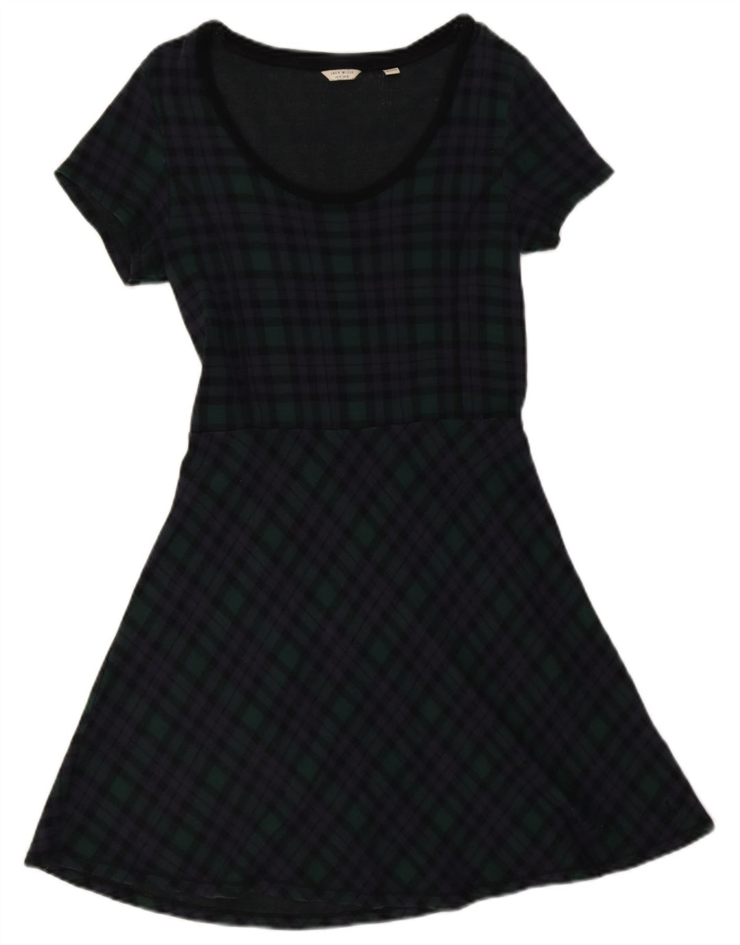 Jack Wills Womens A-Line Dress UK 14 Large Navy Blue Check Cotton