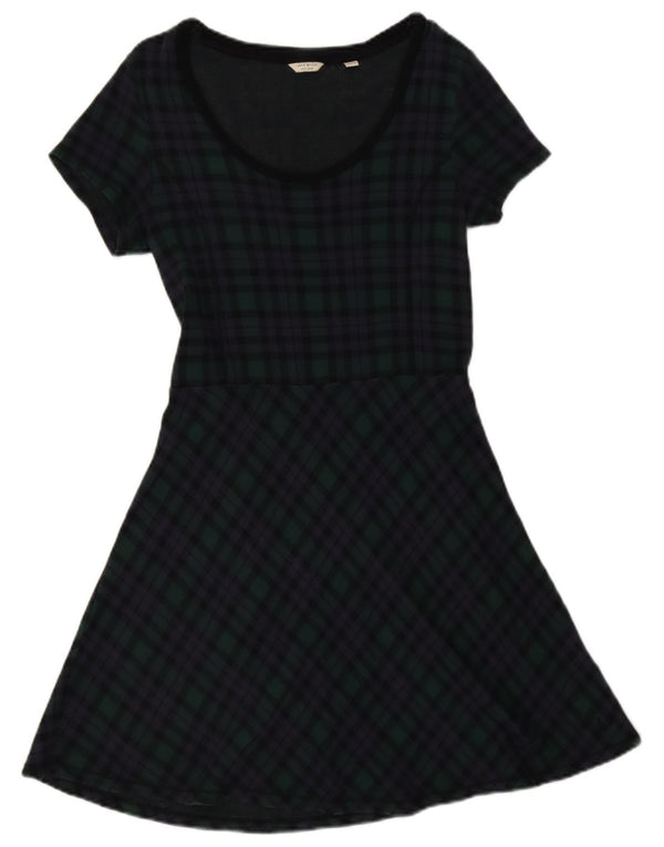 Jack Wills Womens A-Line Dress UK 14 Large Navy Blue Check Cotton