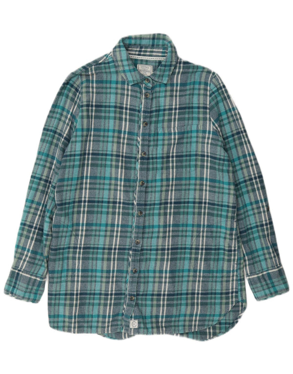 Fat Face Womens Longline Flannel Shirt UK 12 Medium Turquoise Plaid Cotton