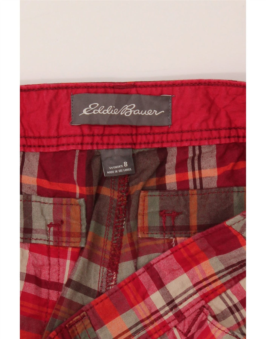 EDDIE BAUER Womens Chino Shorts US 8 Medium W32  Red Check Cotton Vintage Eddie Bauer and Second-Hand Eddie Bauer from Messina Hembry 