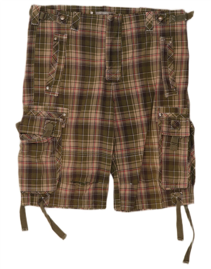 Catbalou Mens Cargo Shorts IT 50 Large W38  Khaki Check Cotton